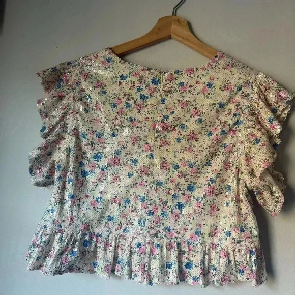Zara Sequin Crop Ruffled Floral Top Ref 2488/009 Blogger’s favorite Size M - Picture 3 of 5